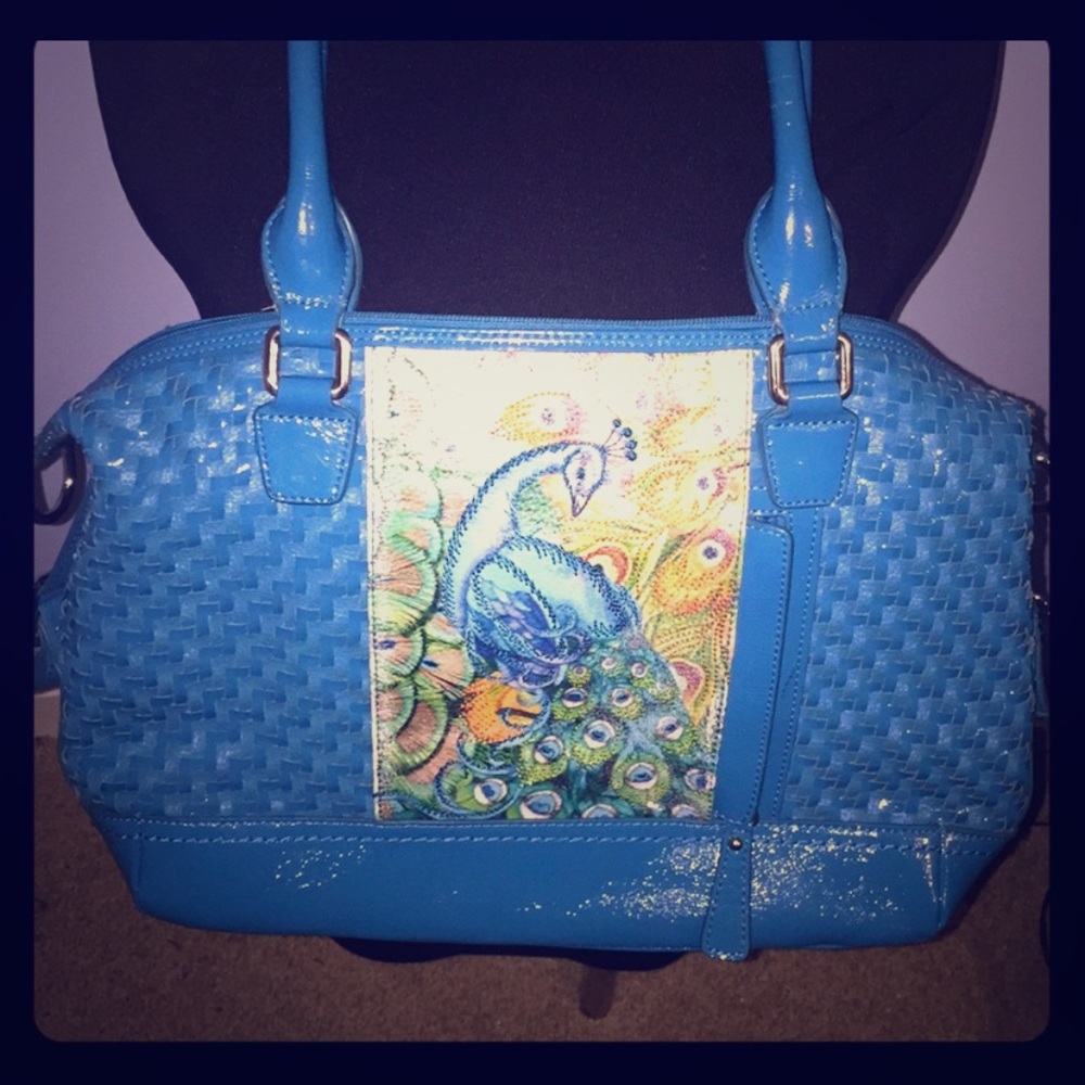 Teal Leather Handbag With Peacock “Sharif”